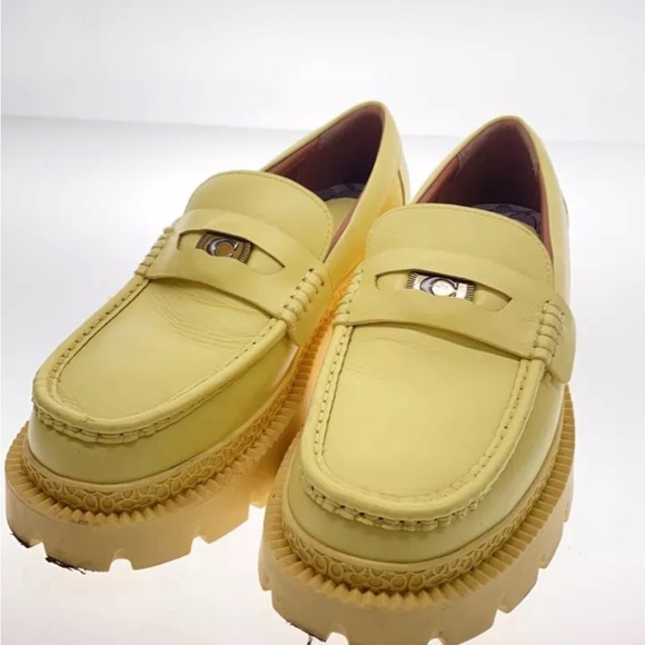 🎈SALE 🥾Coach Men Authentic Yellow Chunk Leather Lug Sole C8331 loafers size 8 - Picture 2 of 7
